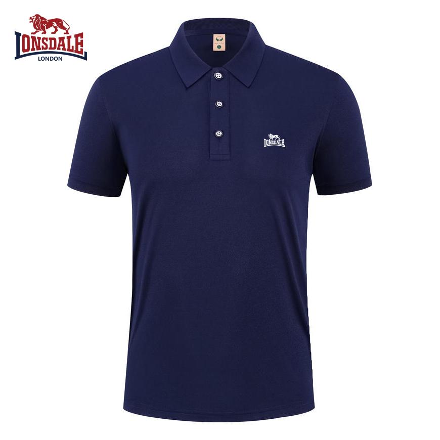 Lonsdale 2026 Zomer Nieuw Geborduurd Casual Sportkraag Poloshirt, Zweetafvoerend en Vocht absorberend Puur L marineblauwe kleur