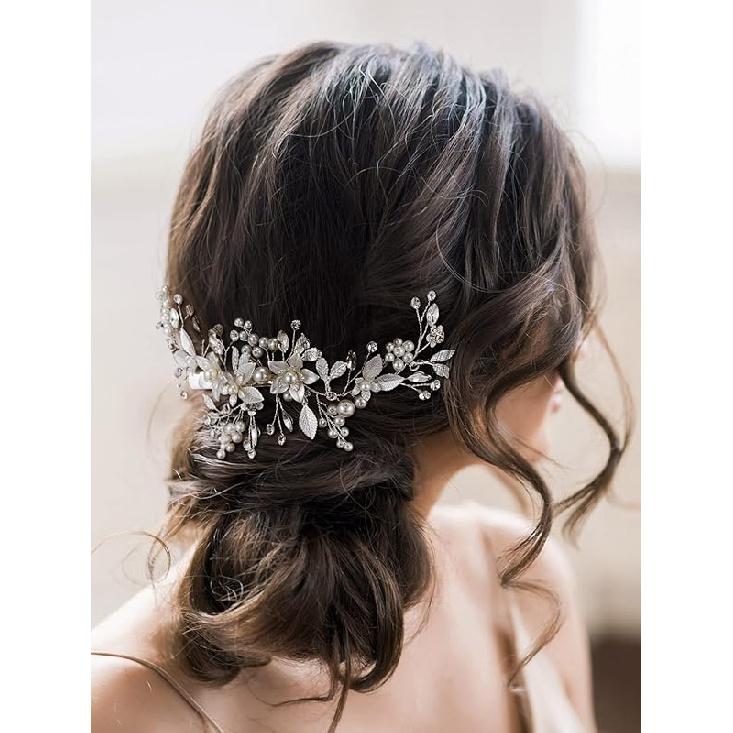 SWEETV Gold Wedding Hair Clip Comb Handmade Bridal Hair Accessories for Women Wedding
