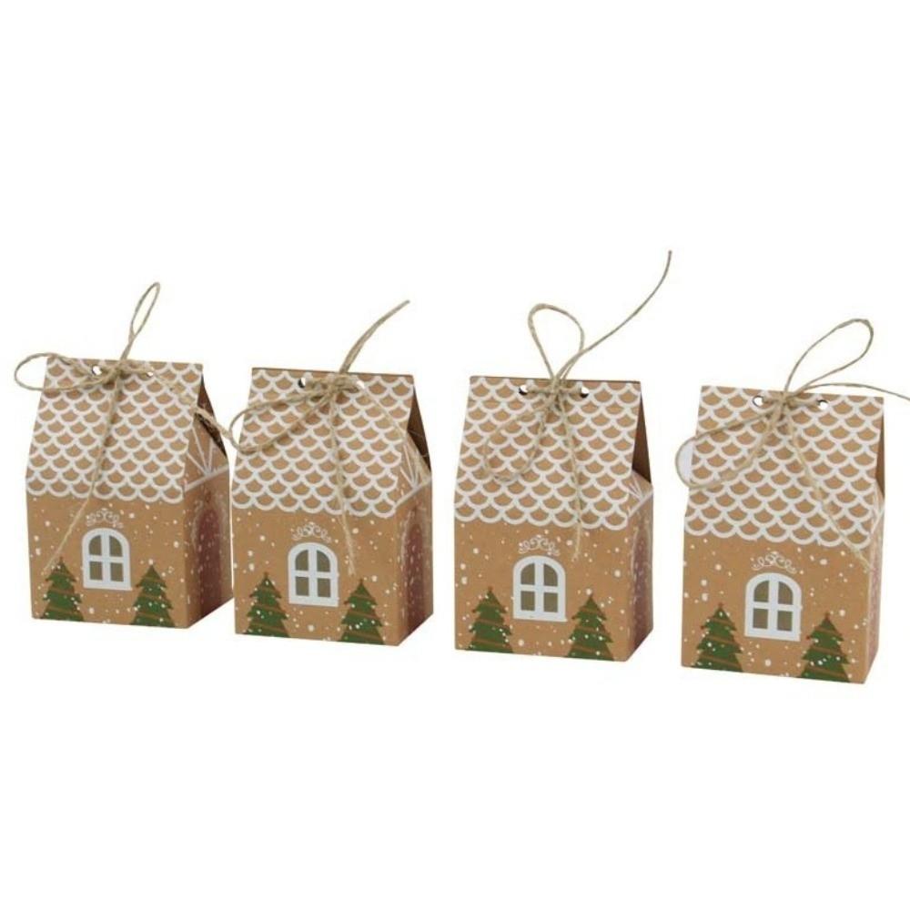 25/50/100pcs New Christmas Candy Packing Box House-shaped Kraft Paper Gift Bags Twine Closure Present Bag for Party Favors
