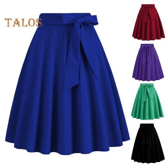 Women Mini Skirt High Waist Lace-up Bowknot Decor Short Skirt Solid Color A-Line Skate Skirt Leisure Daily Wear