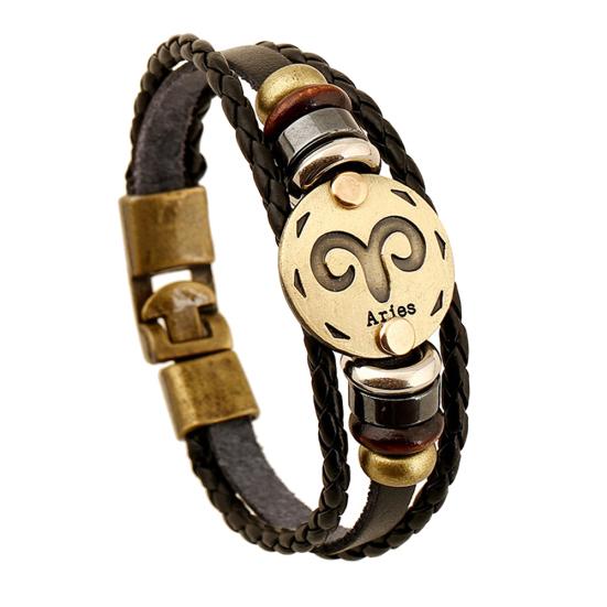 12 Constellations Multi-layer Braided Faux Leather Bracelet Bangle Jewelry Gift