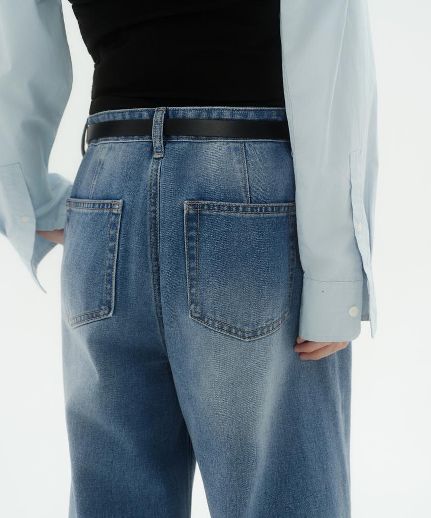 MUSINSA STANDARD WOMAN Women'S Deep Tuck Extra Wide Denim Pants [Light Indigo]