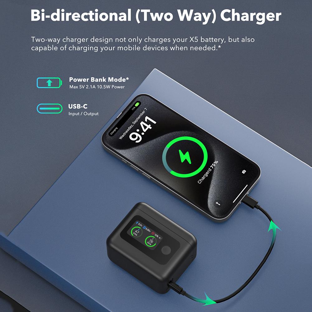 Battery Charger Case For Insta360 X5 Camera Portable Battery Charging Box Emergency Phone Power Bank Action Camera Accessories