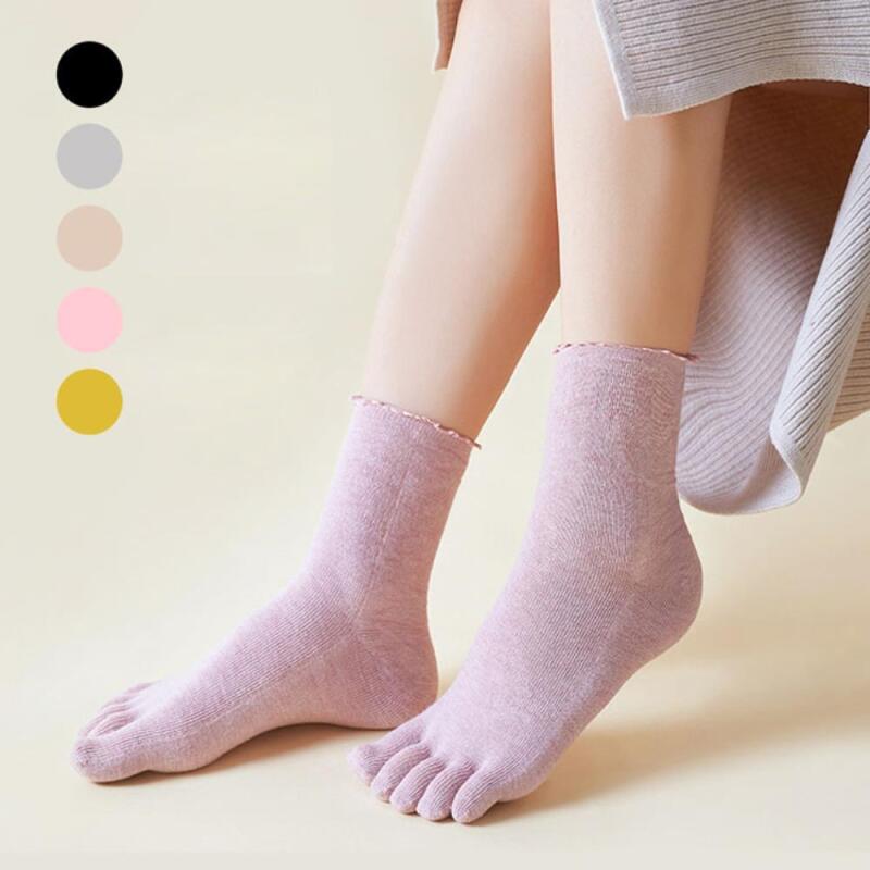 

Women s Mid-Calf Toe Casual Plain Socks A32965_Black