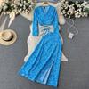 Women Bohemian Two Piece Set Summer Outfit with Lace Up Top and Long Split Skirt