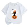 Kids Boys Girls 100% Cotton Short Sleeve O-Neck T-Shirt, Cute Halloween Black Cat Witch Hat Pumpkin Full Moon Bat Pattern Casual Soft Tee for Children