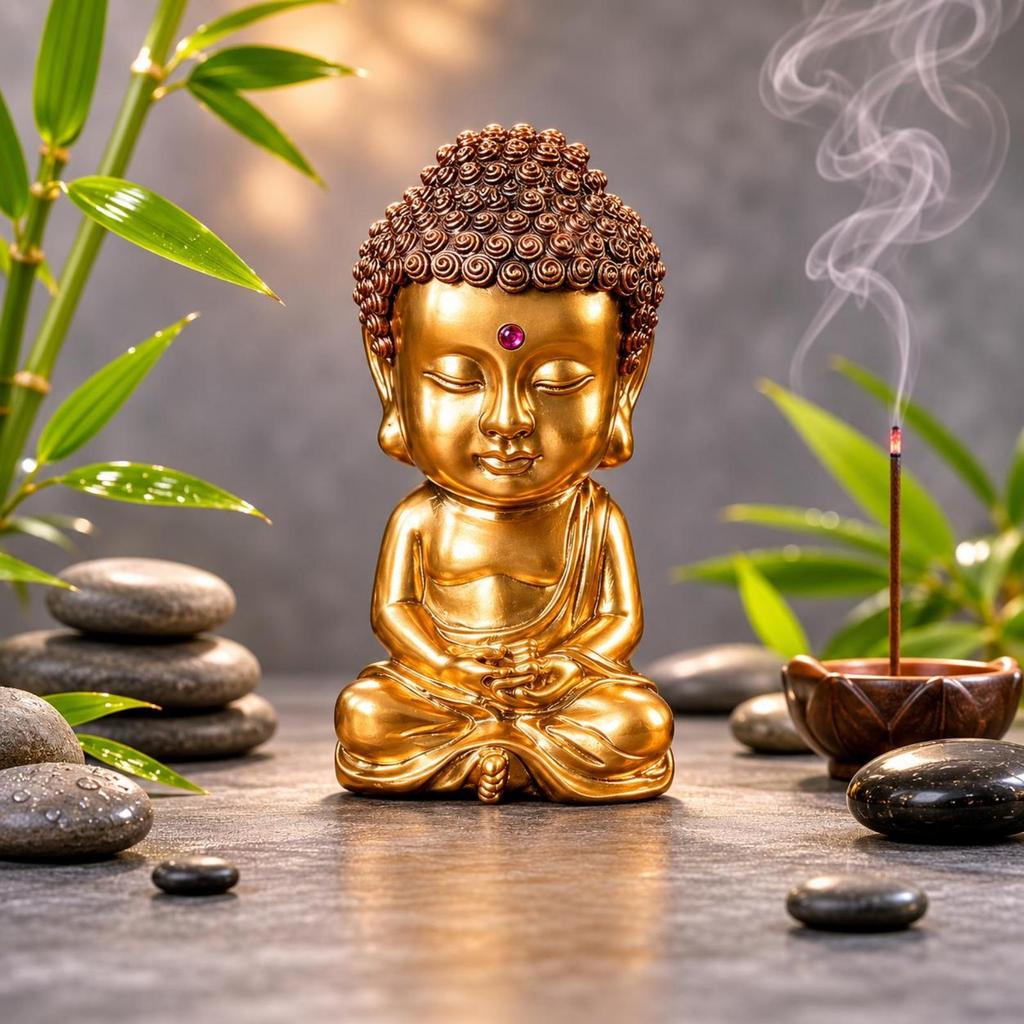 Seated Buddha Figurine Copper Meditation Statue Toned Base Meditating for Desk, Car