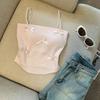 Women's Sweet Pink Bow Embellished Spaghetti Strap Knit Tank Top
