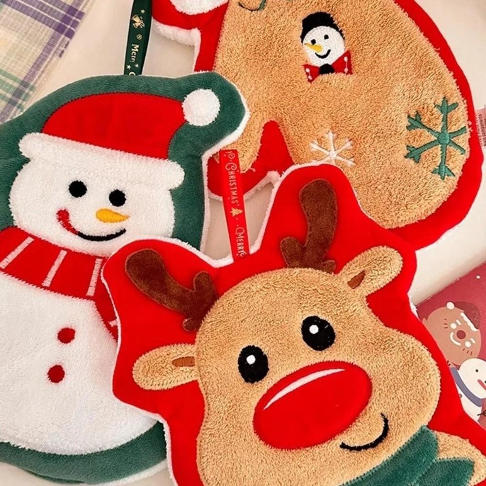 Cartoon Snowman Christmas Hand Towel Absorbent Coral Fleece Wipe Cloth Christmas Decor Quick-drying Kitchen Cleaning Rag