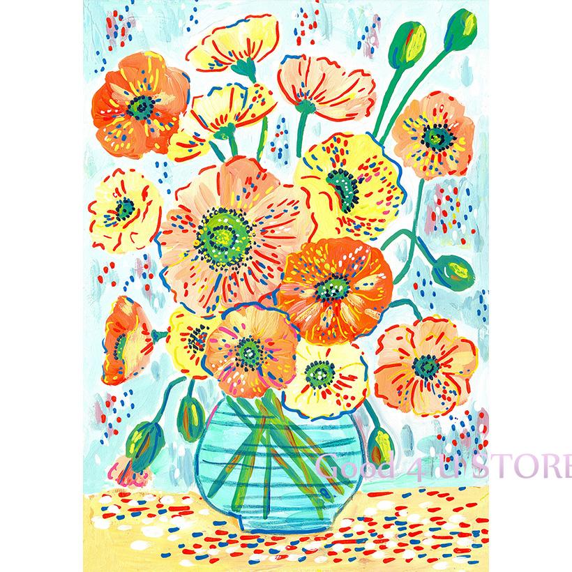 Griechischer Blumenstrauß Pflanzen Granatapfelblüte Dahlie Vase Boho Botanisches Poster Leinwandmalerei Wandkunst Bilder Heimdekor Geschenk