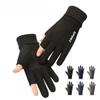 Winter Suede Gloves Sports Riding Motorcycle Half Finger Fleece Thickened Leaky Two Finger Men's Warm Gloves