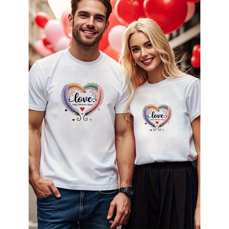 

1PCS Valentine s Day Couple Casual Top Versatile All-match Short Sleeve XXL білий