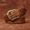 Thickened Genuine Leather Top Layer Cowhide Belt Men's Copper Buckle Rough Edge Fur Bottom Retro Washed Belt