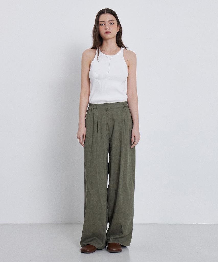 KIIMUIR (Women) Summer Semi-Wide Linen Pants_Khaki