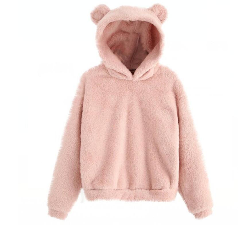 Womens Winter Fleece Hoodie With Plush Ears For Casual Comfort