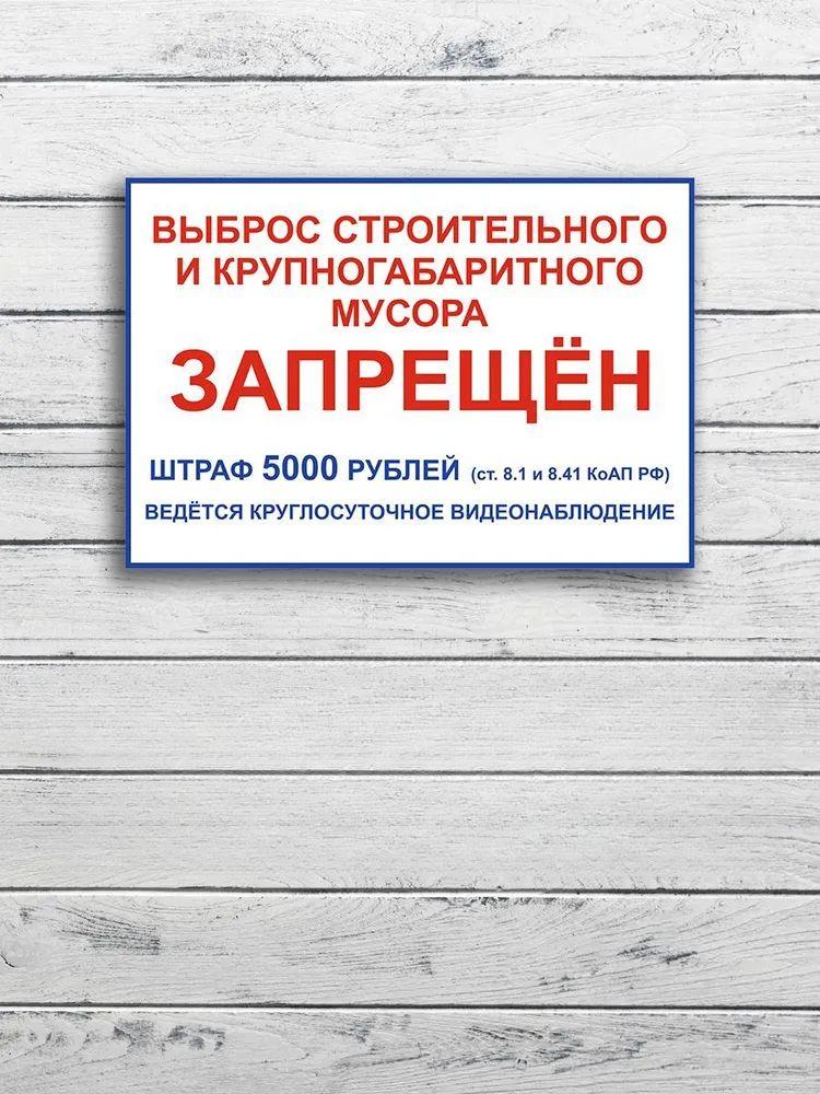 No Dumping Fine 10000 RUB Metal Sign 20x30cm, CCTV Surveillance Warning Plaque