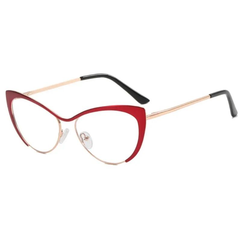 Gold Clear Half Frame Cat Eye Reading Glasses Women Fashion Blue Light Blocking Computer Eyeglasses Sexy Cateye Metal Frame +1 75