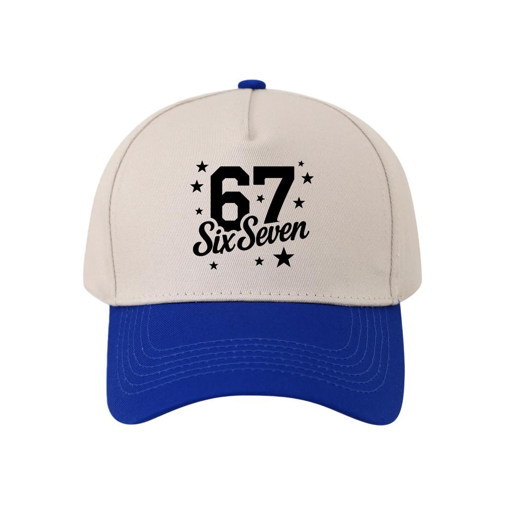 Retro Color Blocked Baseball Cap,Unisex 67 Six Seven   Breathable and Versatile Sun Shading Duckbill Cap