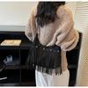 Retro Frosted Suede Tassel One Shoulder Bag Women Autumn Winter Vintage Rivet Zipper Large Capacity All-Match Crossbody Bags
