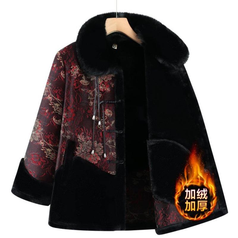 Winter coat coat women's velvet thickened year 0 warm padded jacket with integrated fur