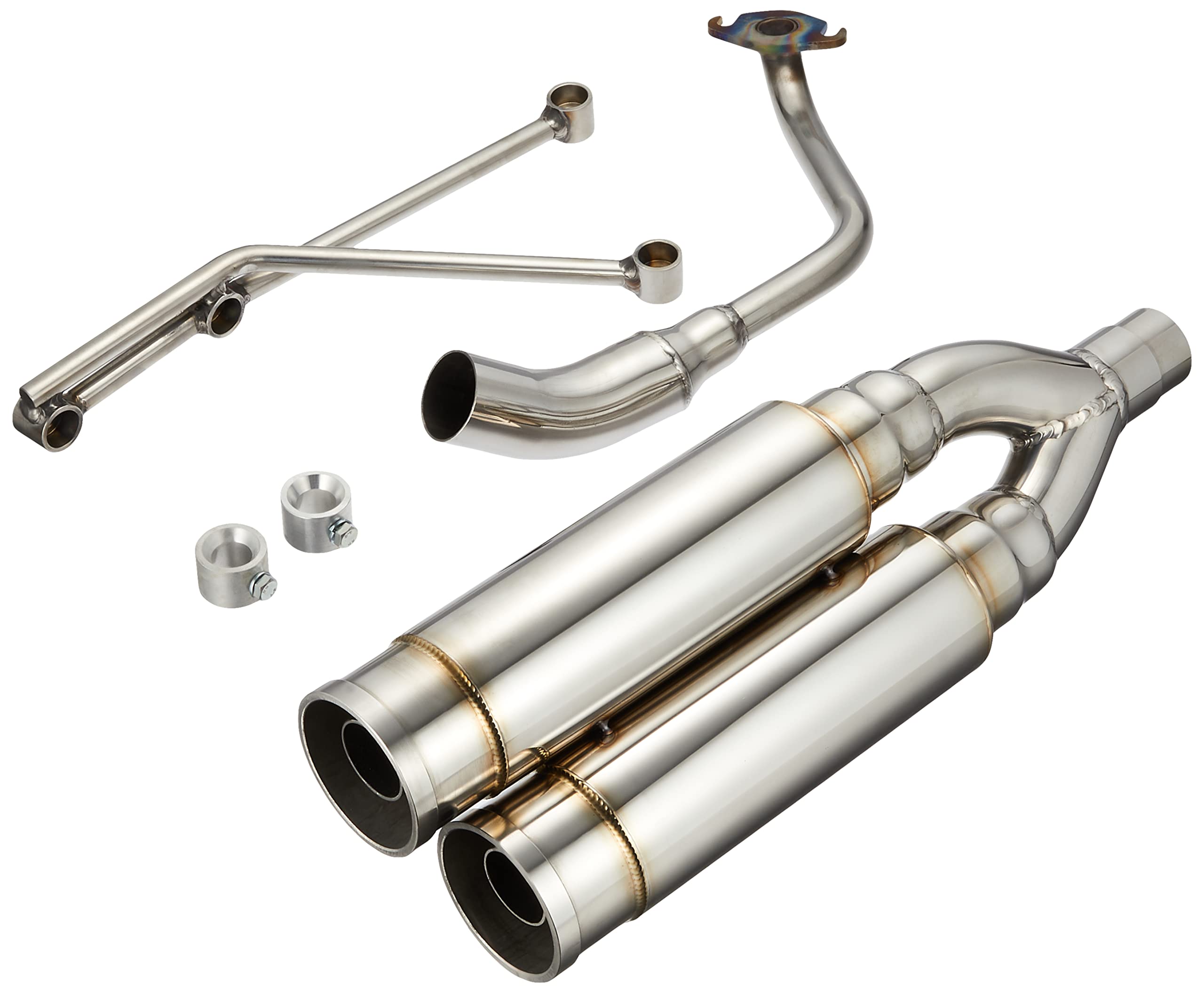 WirusWin Atomic Twin Muffler Bazooka Type for Nissan Dio AF62 AF68 Stainless Baffle (Dual Exhaust, Steel, Included)