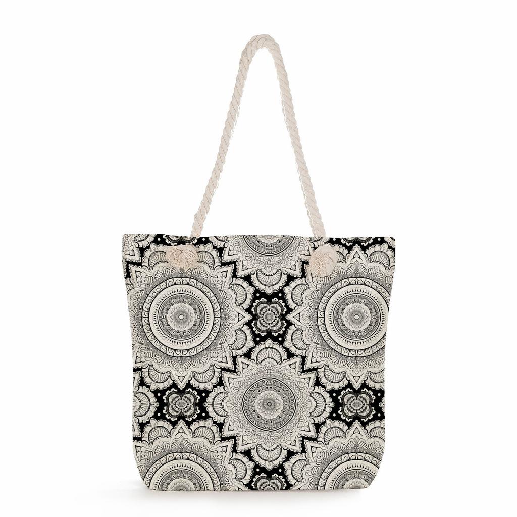 Multifunctional Mandala Printed Thick Rope Shoulder Beach Bag Casual Large Capacity Handbag 7595