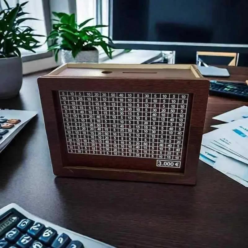 Pușculiță din lemn, 1000, 2000, 3000, 5000, 10000 de euro, cutie de bani, seif de economii, provocare, depozitare de numerar