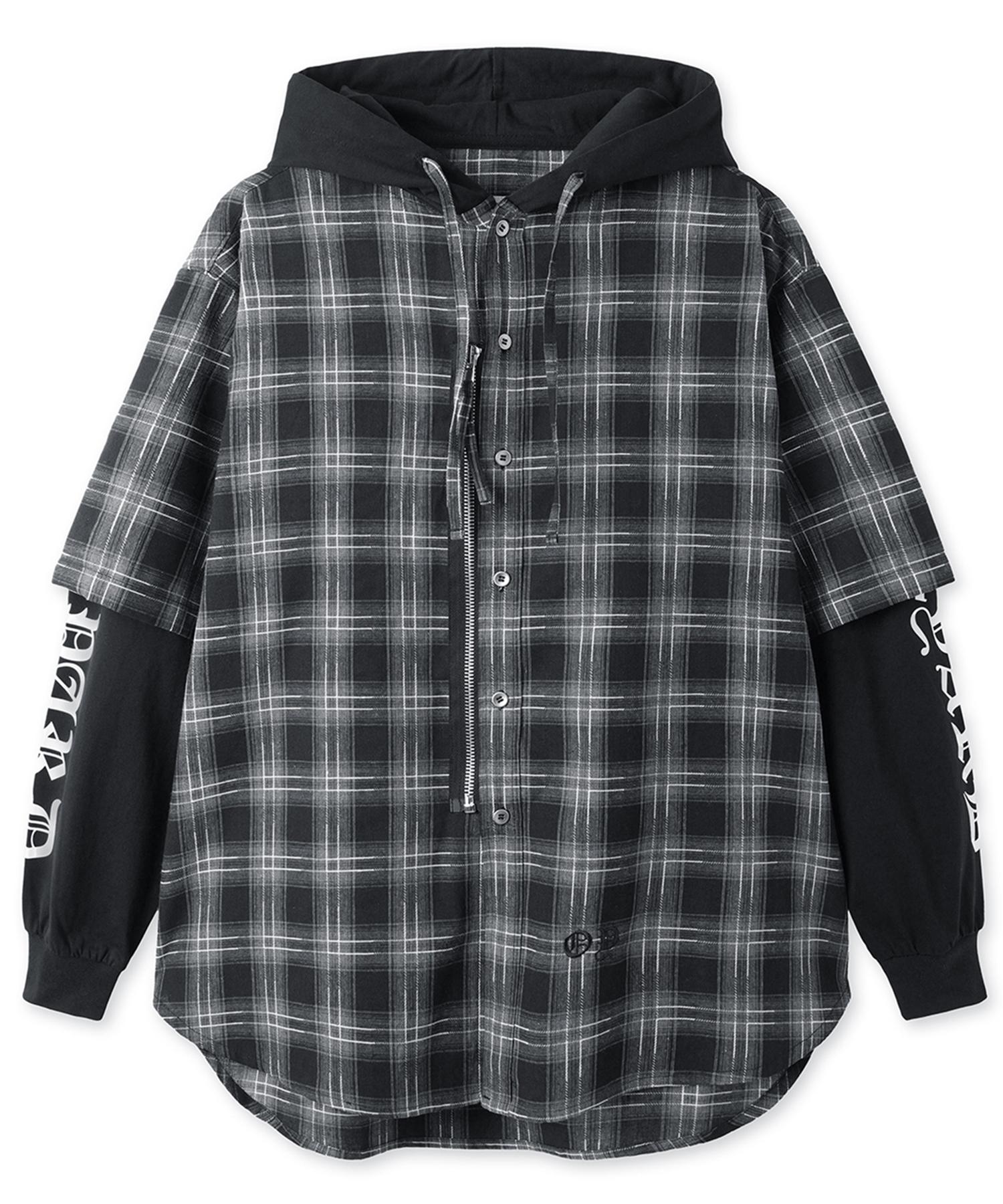 Oy Layered Check Zip Hoodie Shirt - Black M