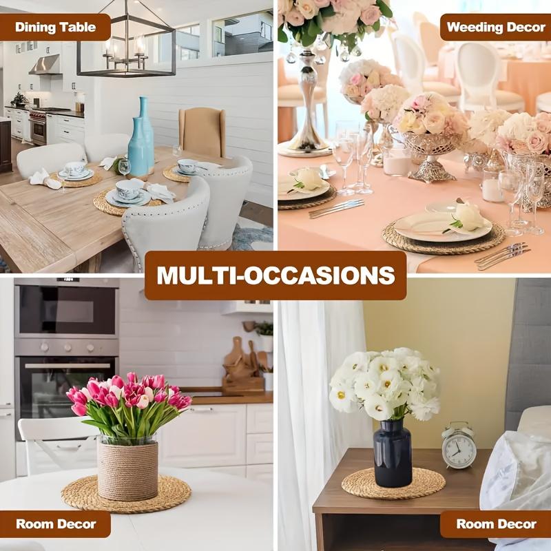 6-Piece Hand-Woven Rattan Placemats - Round Woven Table Mats, Suitable for Dining Rooms and Living Rooms, Heat-resistant