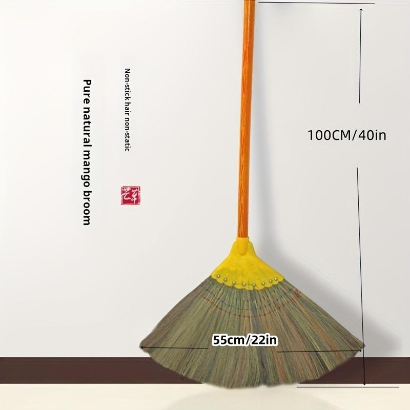 1pc Household Soft Bristle Broom, Long Handle Wooden Broom, Natural Mango Grass Broom for Home, Outdoor Use
