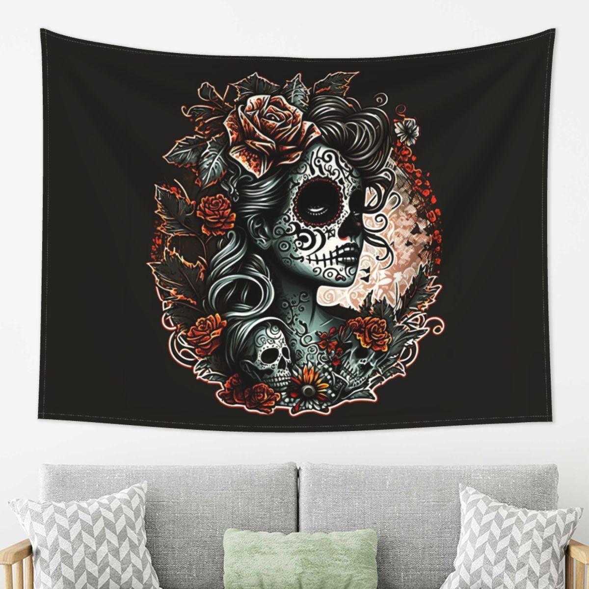 

Alexander Gothic Las Elegantes Girls Day Of Dead Skull Tapestry Decoration Art Aesthetic Tapestries Home Wall Cloth Wall Hanging 74x94cm(29x37in)