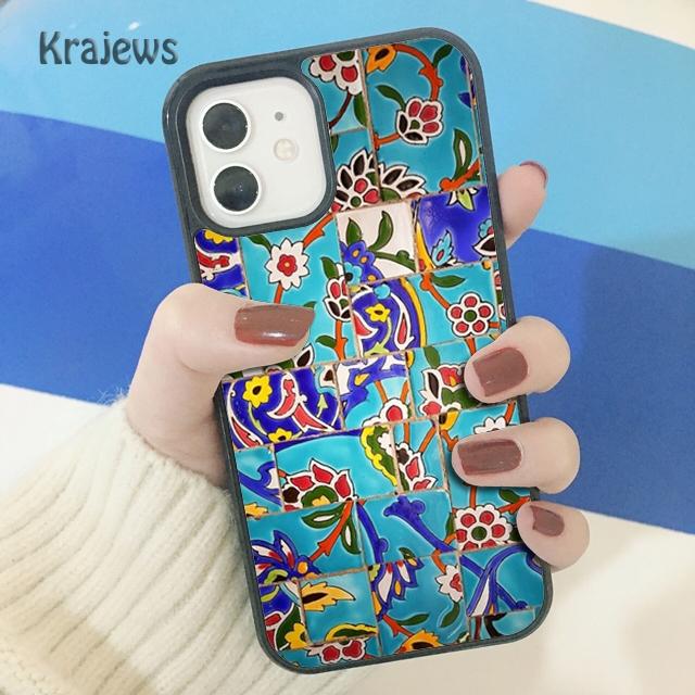 Krajews Ancient Floral Tiles Soft Phone Case Cover For iPhone 17 Air 16 15 14 plus 11 12 13 pro max coque Shell Fundas