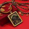 Tibetische Thangka Schwarz Dzambala Mahakala Goldmalerei mit Fünffarbiger Seil-Halskettenanhänger