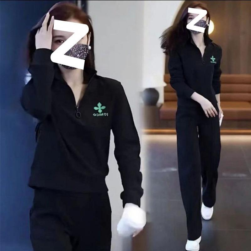 Fashionable Plus-size Sportswear Suit for Early Autumn, Loose and Slim Fit for Fat Girls, Casual Stand-up Collar, Long-sleeved Two-piece Suit