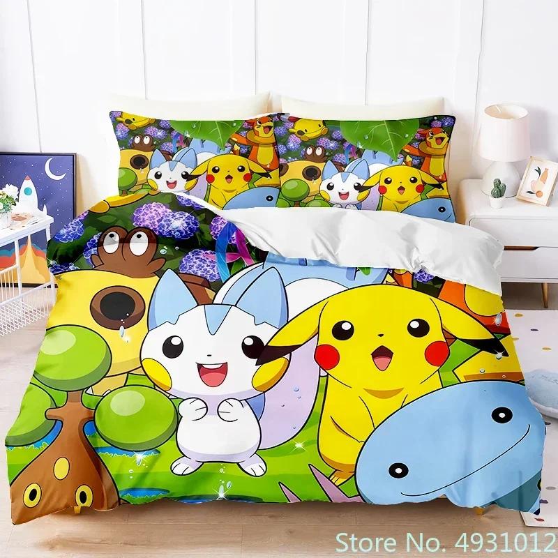 3D Printed Anime Figure Pikachu Bedding Set Pillowcase Jumpman Bedclothes Cartoon Children Kids Quilt Duvet Cover Gift