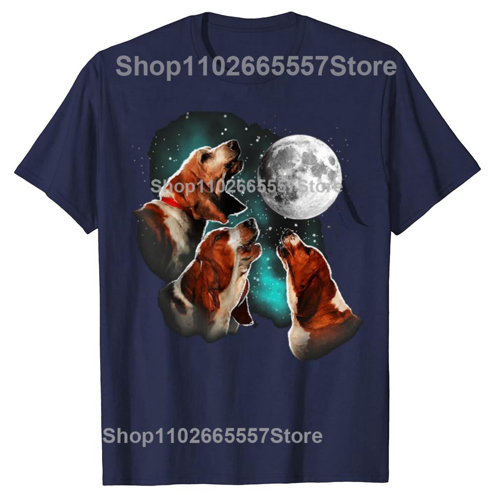 Basset Hound Howling At The Moon Basset Hound TShirt Summer Mens Tshirt Short Sleeved TShirt Streetwear Casual Fashion Top S