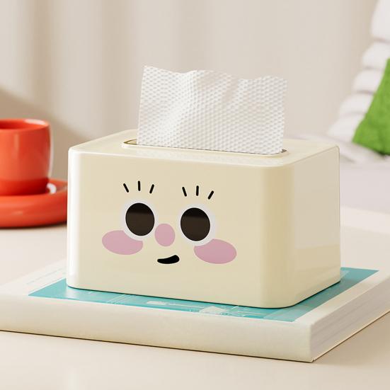 Smile Face Tissue Box Cute Tissue Holder with Spring Mechanism Rectangular Tissue Case Tissue Box Cover Napkin Dispenser for Bedroom Bathroom Car