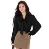 Autumn 2025 Women's Sweet Chiffon Blouse with Puff Sleeves & Bow V-Neck