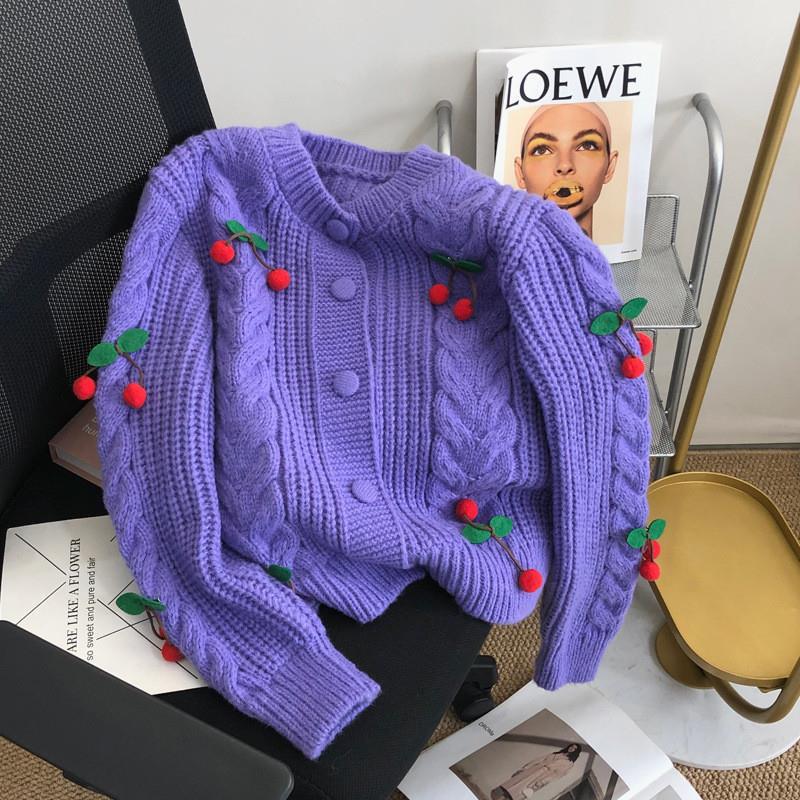 Cross-border Knitted Cardigan Women's Autumn and Winter New Foreign Style Versatile Age Reduction Short Loose Lazy Style Cherry Sweater Jacket