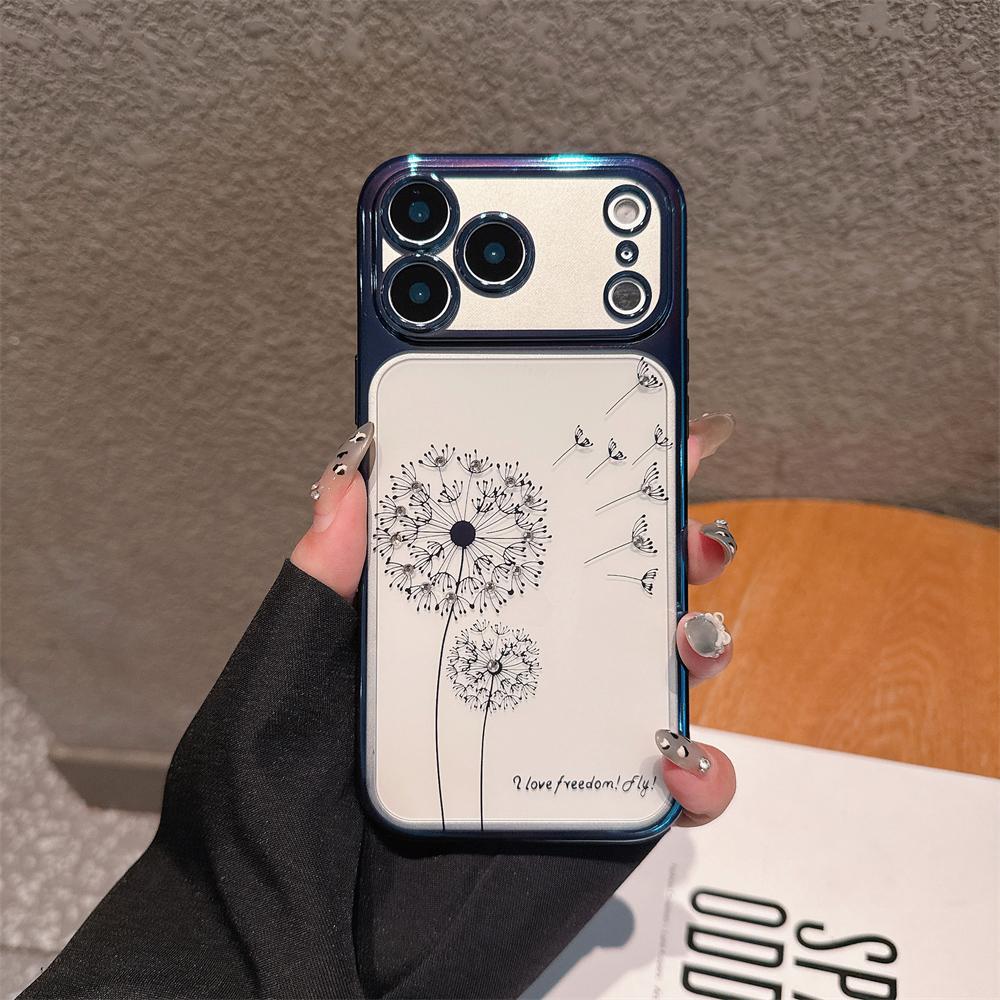 

Plating Gradient Glitter Dandelion Case For iPhone 17 16 15 14 13 12 11 Pro Max Mini Plus Air Bling Diamond Transparent Cover iPhone 14 Pro