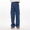 Trendy Brand American Retro Autumn New Straight Loose Dark Blue Tooling Wide-leg Jeans for Men and Women