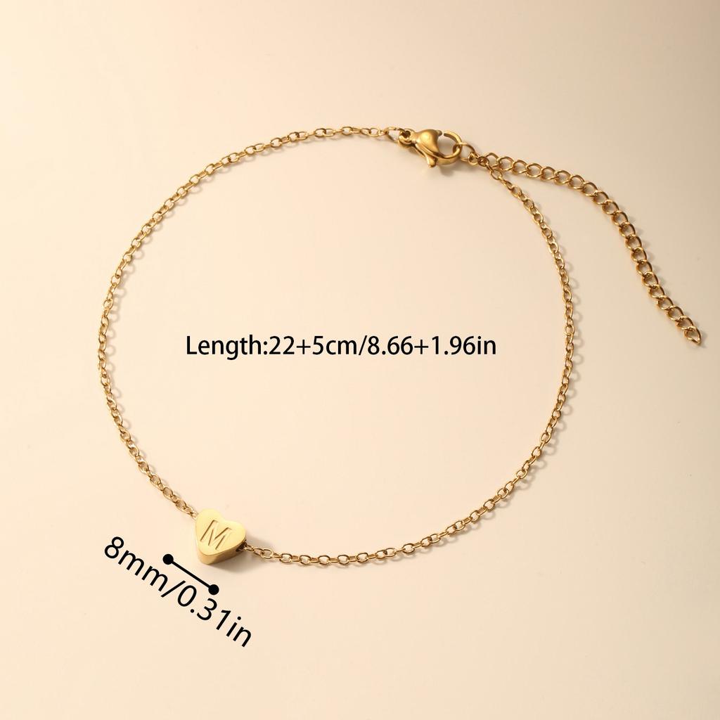 1 PZ Cavigliera a Catena Link in Acciaio Inossidabile Colore Oro Gioielli da Donna Cavigliera con Lettera Iniziale A-Z Cuore per Accessori da Donna
