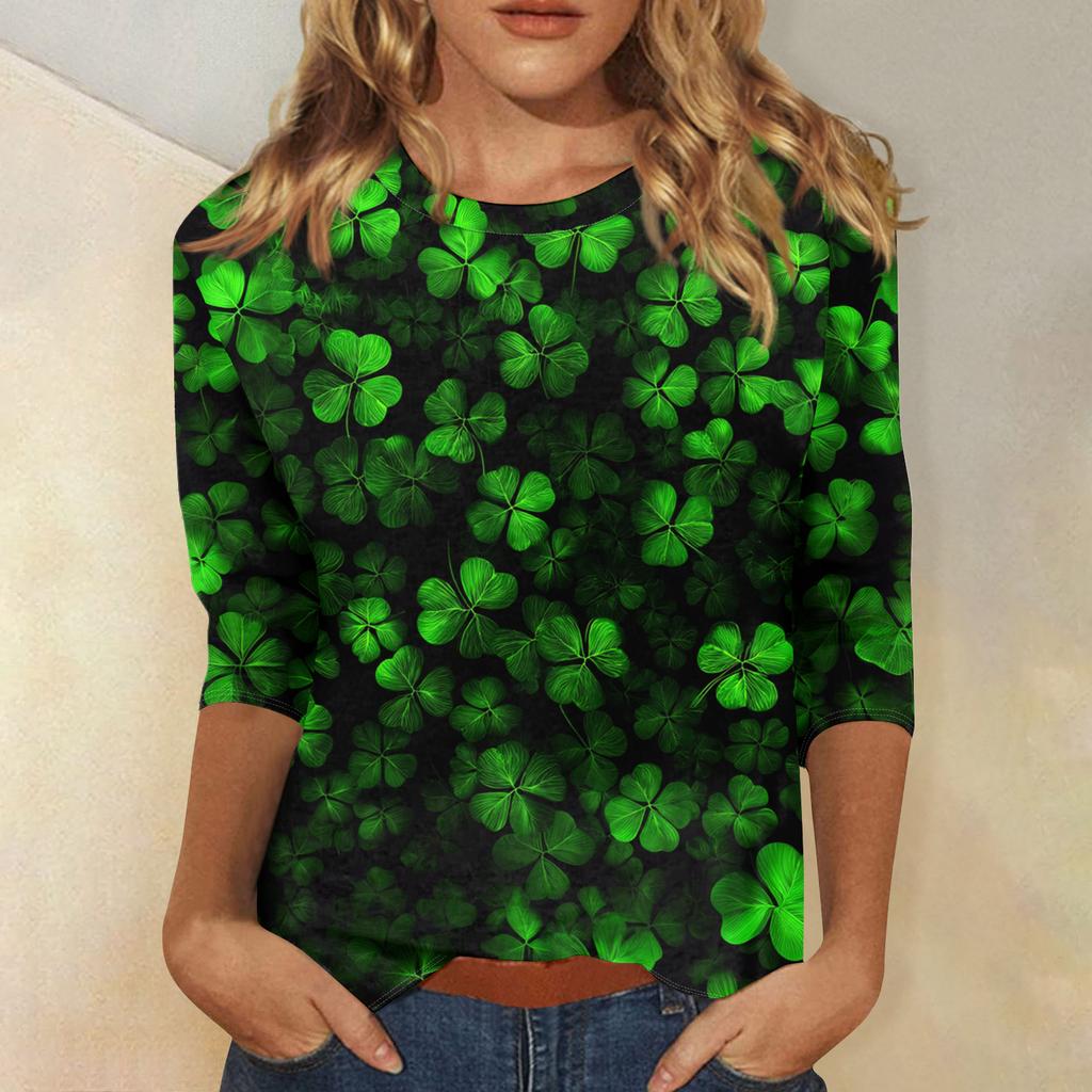 Damenoberteile Dreiviertelarmshirt Rundhalsausschnitt Lockeres Freizeitshirt Druck T-Shirt