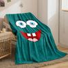 Bright cartoon face with large blue eyes, wide smile, and prominent teeth. for all seasons blanket lunch break throw gift