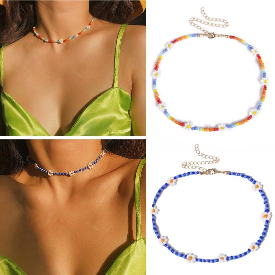 

Женское ожерелье, разноцветные бусины ручной работы, милый маленький цветок, очаровательный богемный этнический стиль, регулируемый для девочек оранжевый