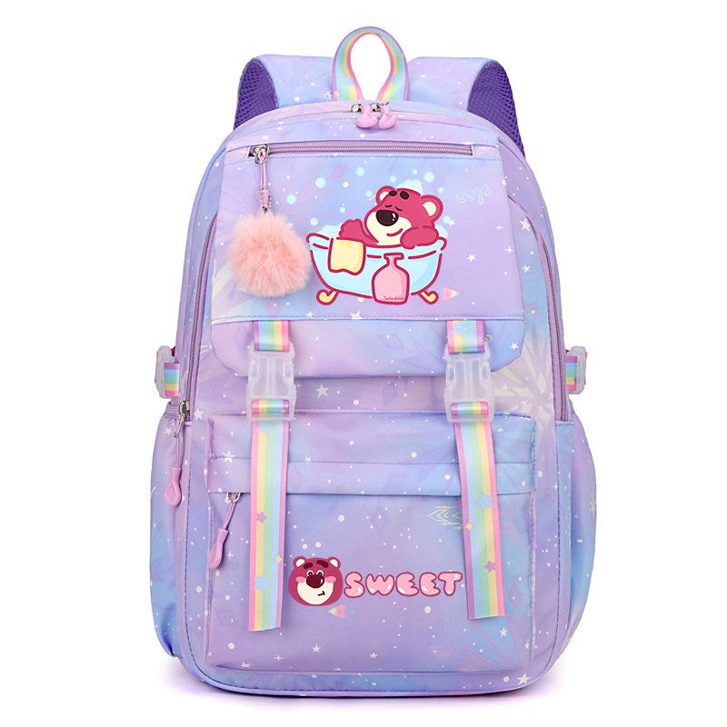 College Style Strawberry Bear Cute Cartoon Print Student Schoolbag Lightweight Ridge Protection Large Capacity