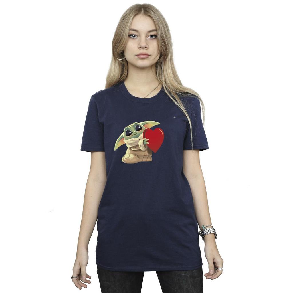 STAR WARS Womens/Ladies The Mandalorian The Kids With Heart Cotton Boyfriend T-Shirt