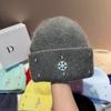 Winter Warm Knit Hat Rabbit Fur Faux Snowflake Rhinestone Earflap Beanie Fashionable Soft