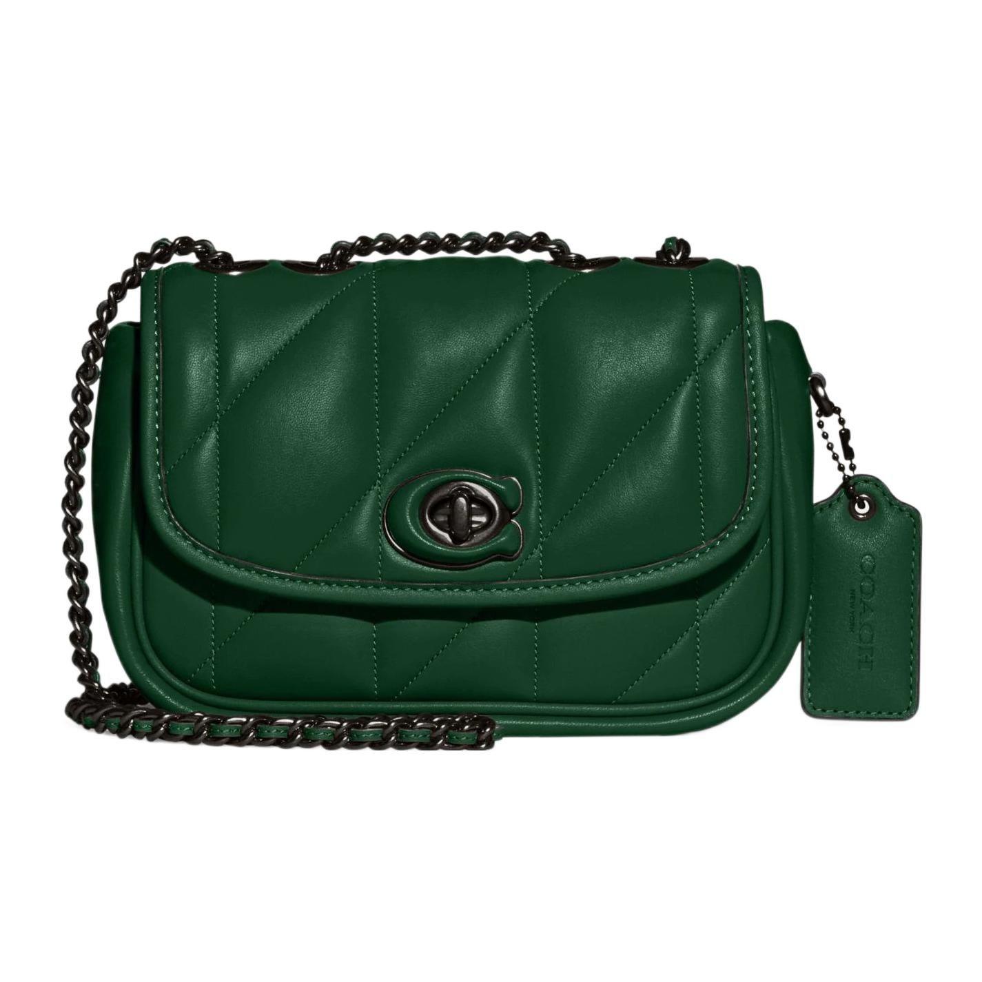 

Coach Pillow 20 Solid Color Turnlock Chain Quilted Lambskin Leather Crossbody Shoulder Bag Women bags Dark-Green CA086-V5CZS Basic Set (Bag+Dust Bag)