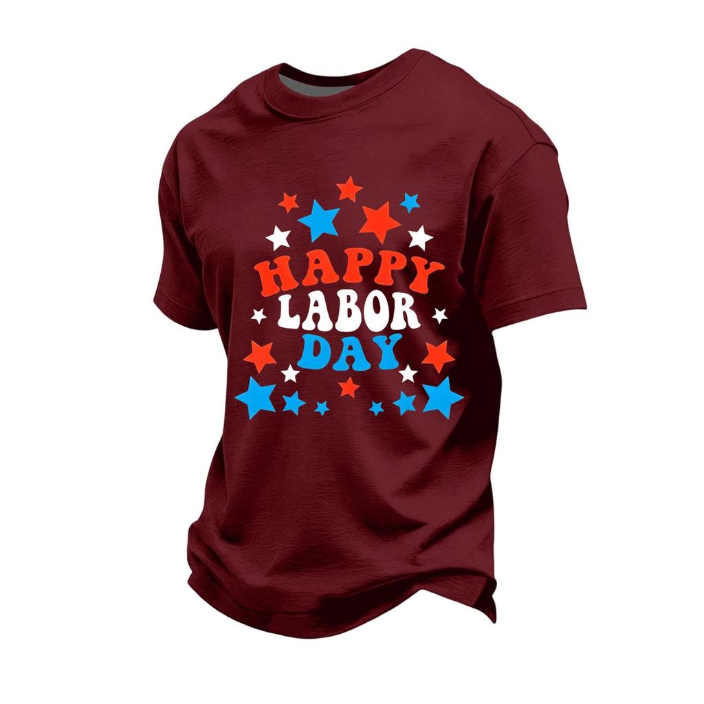 Men's Loose Fit Casual Short Sleeve T-Shirt Labor Day Graphic Print Crew Neck Comfortable Top